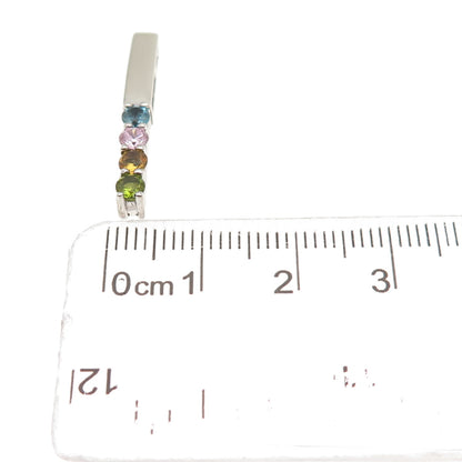 925 Sterling Silver Real Citrine Amethyst Topaz Peridot Bar Slide Charm Pendant