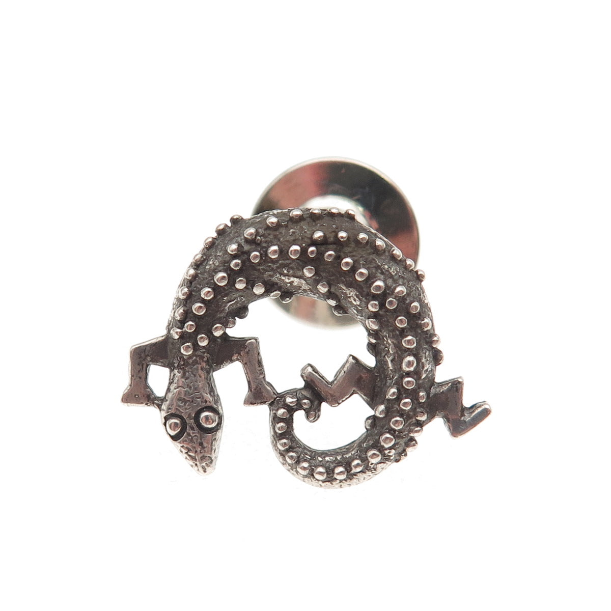 925 Sterling Silver Vintage Lizard Oxidized Tie Tack / Lapel Pin