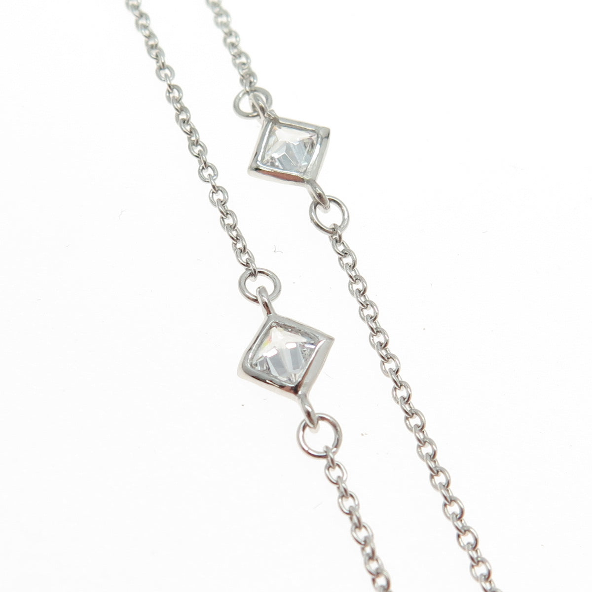 925 Sterling Silver Cushion-Cut Shaped C Z Station Rolo Chain Necklace 16"