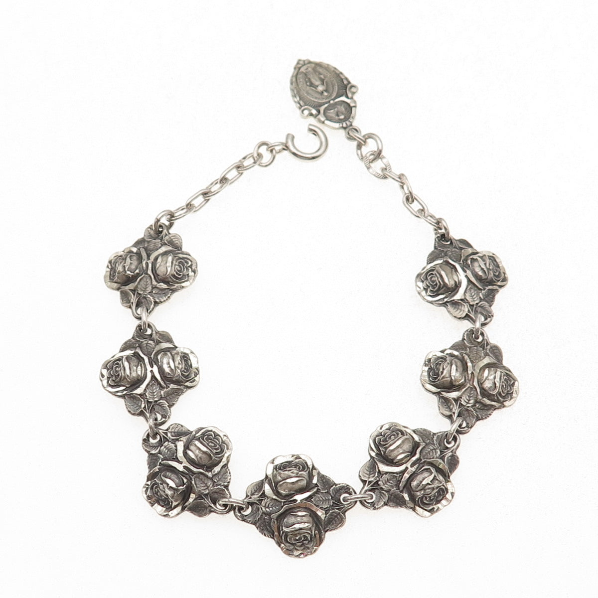 HMH Religious 925 Sterling Antique Art Deco Rose Bracelet 7.75" (missing lock)