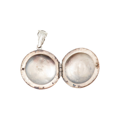 925 Sterling Silver Vintage Engraved Floral Round Locket Charm Pendant