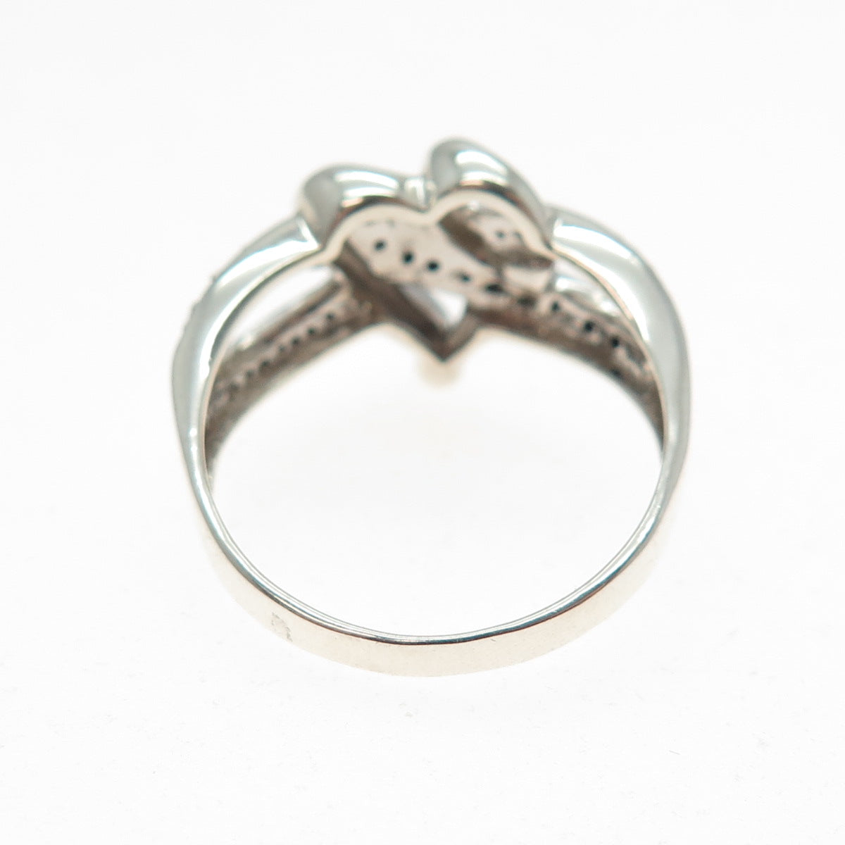 925 Sterling Silver Real Round-Cut Black & White Diamond Heart Ring Size 8.75