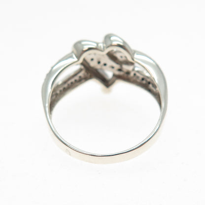 925 Sterling Silver Real Round-Cut Black & White Diamond Heart Ring Size 8.75