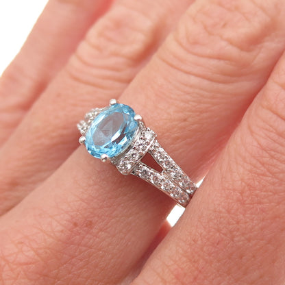Sun 925 Sterling Silver Real Blue Topaz & C Z Ring Size 7