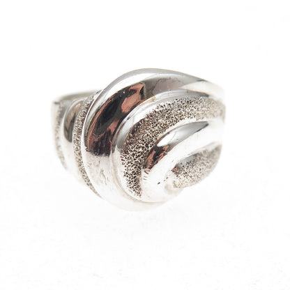 925 Sterling Silver Vintage Modernist Wave Oxidized Ring Size 8