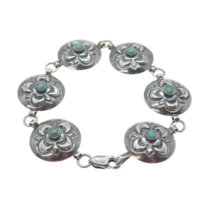 SHAWN NELSON NAVAJO Old Pawn 925 Sterling Vintage Turquoise Flower Bracelet 7"