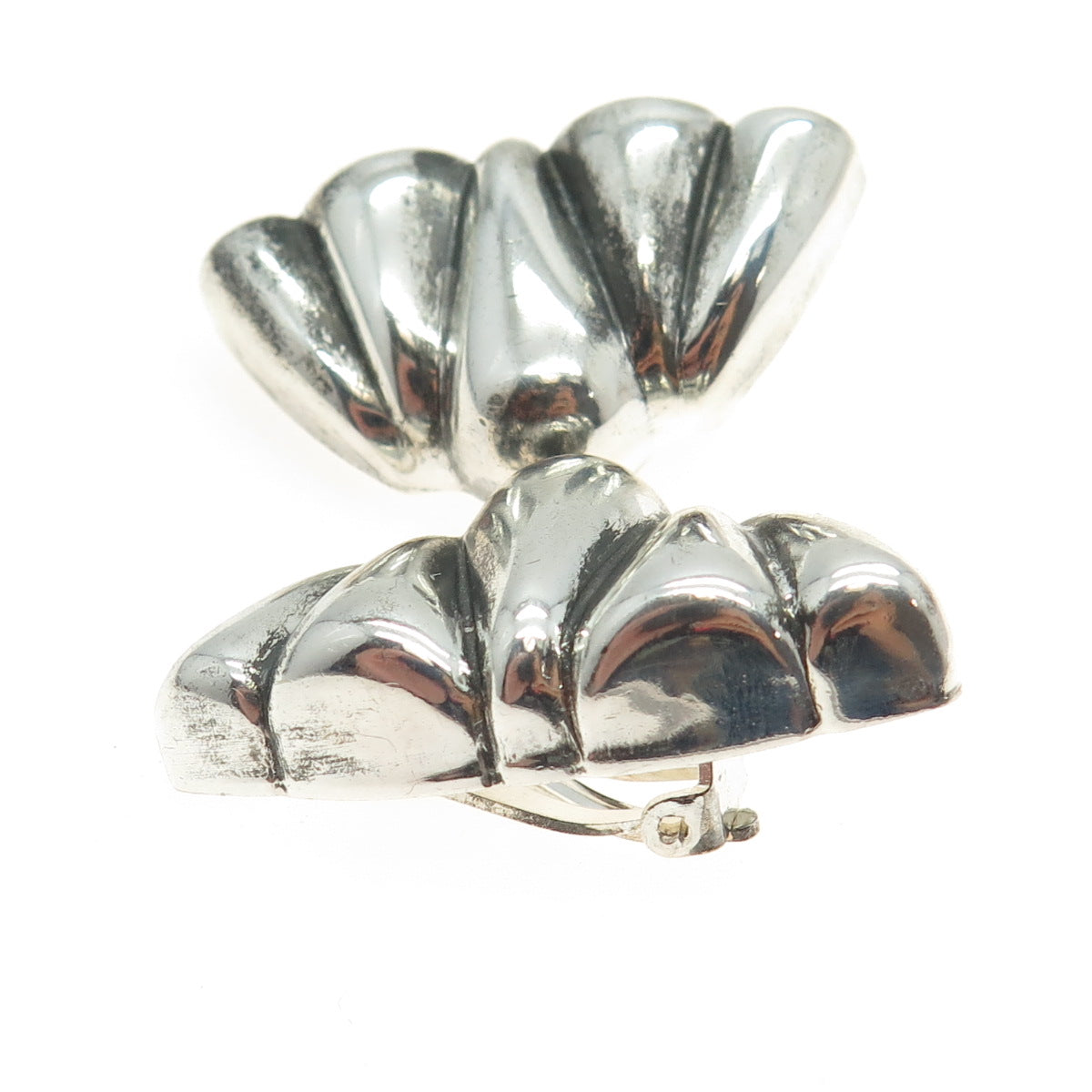 925 Sterling Silver Vintage Italy Modernist Puffy Clip On Earrings