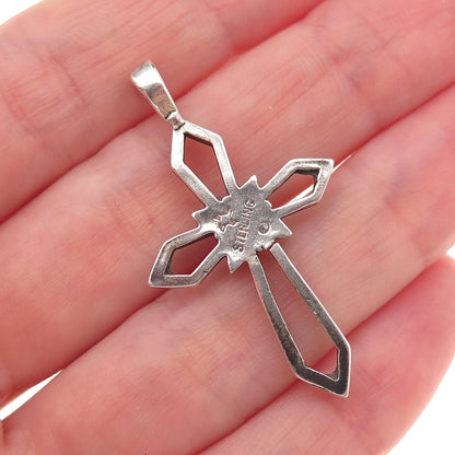 Sunwest 925 Sterling Silver Vintage Floral Cross Oxidized Charm Pendant