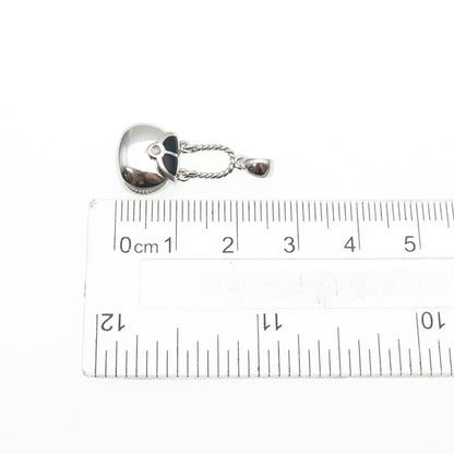 AMI 925 Sterling Silver Enamel Real Diamond Accent Ladies Purse Mini Pendant