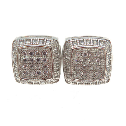 925 Sterling Silver Round-Cut C Z Cushion Stud Earrings