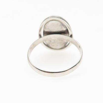 930 Silver Vintage Chile Real Cabochon Lapis Oxidized Ring Size 8.75