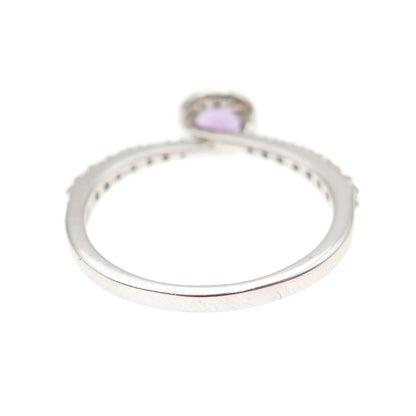 925 Sterling Silver Real Round-Cut Amethyst & White Topaz Ring Size 6.25