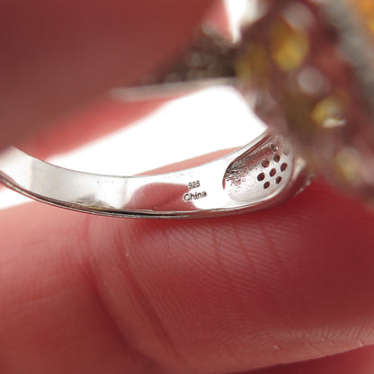 925 Sterling Silver Round-Cut Canary & White C Z Ring Size 7