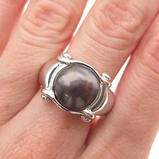 Honora 925 Sterling Silver Vintage Real Tahitian Pearl Modernist Ring Size 7.25