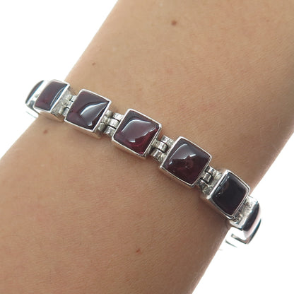 925 Sterling Silver Vintage Real Tourmaline Square Link Bracelet 7.5"