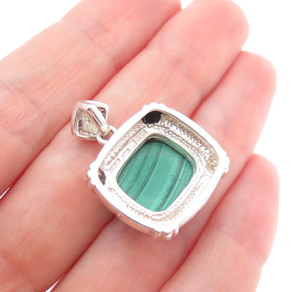 MICHELLE ALBALA 925 Sterling Silver Vintage Real Malachite Charm Pendant