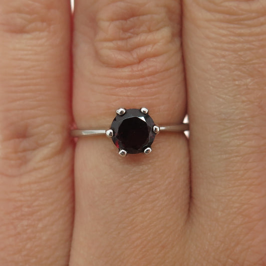 925 Sterling Silver Real Red Garnet Gemstone Minimalist Ring Size 5.25