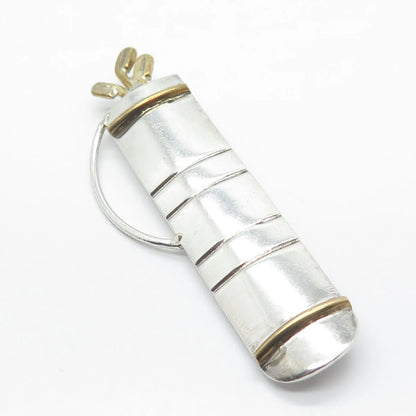 925 Sterling Silver 2-Tone Vintage Mexico Golf Clubs Pin Brooch