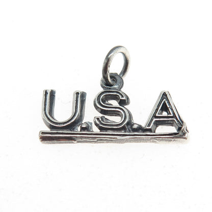 925 Sterling Silver Vintage "U. S. A" Charm Pendant