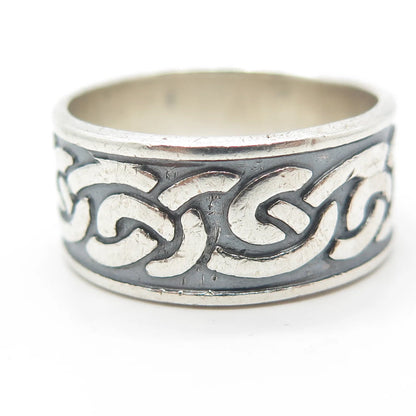 925 Sterling Silver Vintage Celtic Knot Wide Band Ring Size 13.75