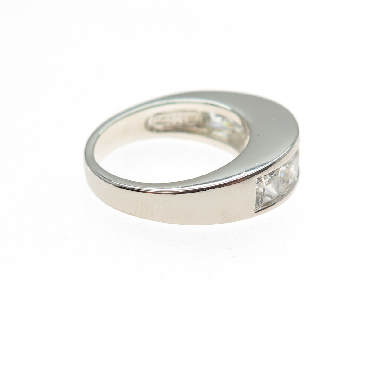 925 Sterling Silver Vintage Princess-Cut C Z Half Eternity Ring Size 5