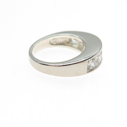 925 Sterling Silver Vintage Princess-Cut C Z Half Eternity Ring Size 5