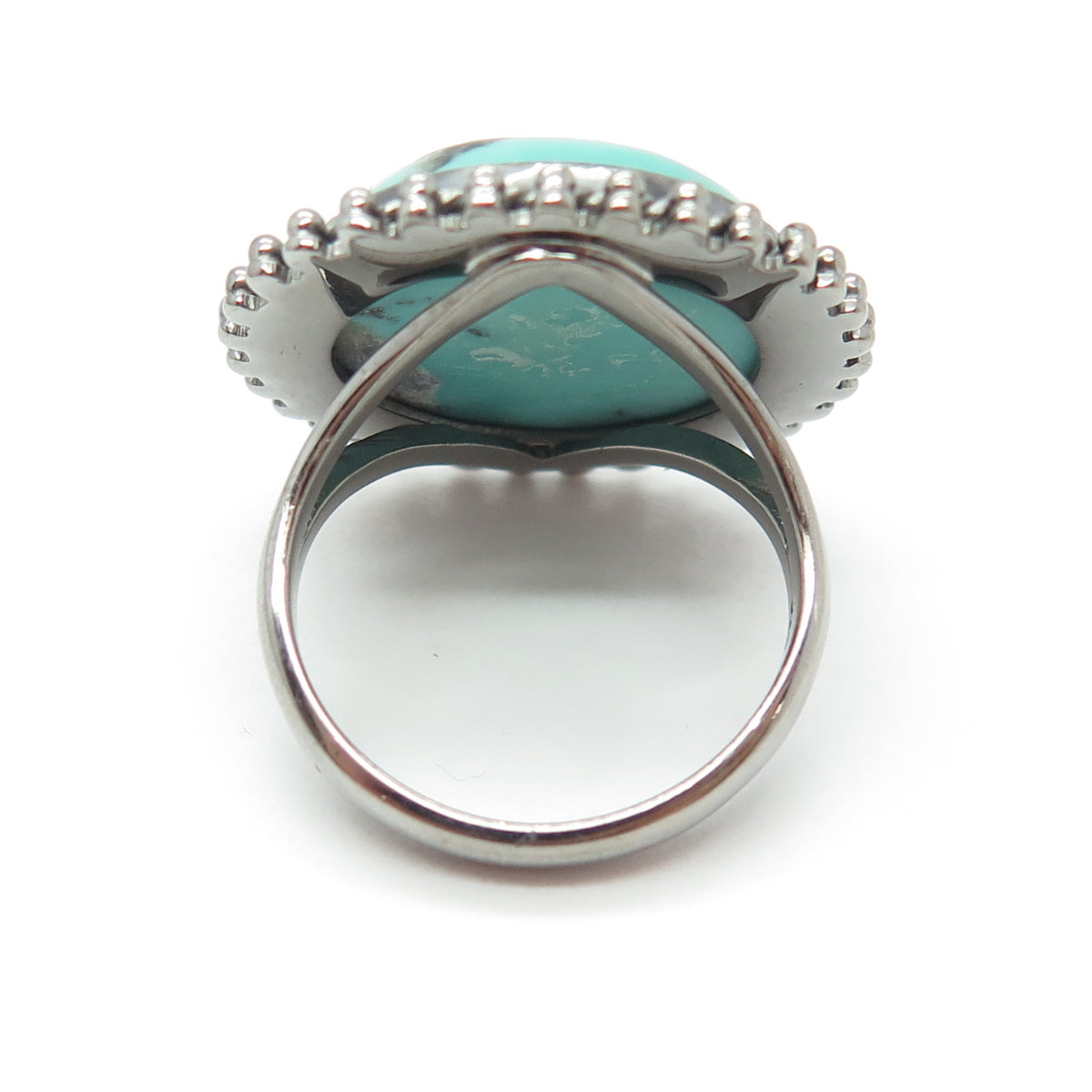 DSMK 925 Sterling Silver Sleeping Beauty Turquoise Beaded Oxidized Ring Size 6.5