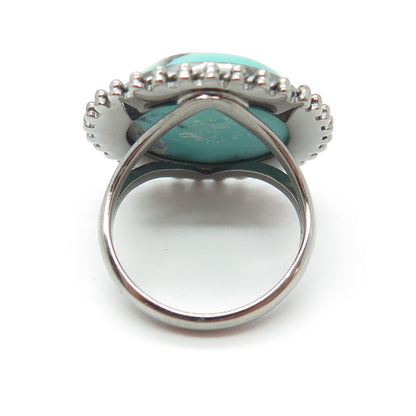 DSMK 925 Sterling Silver Sleeping Beauty Turquoise Beaded Oxidized Ring Size 6.5