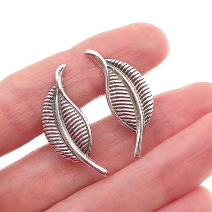 JewelArt 925 Sterling Silver Vintage Floral Leaf Oxidized Screw Back Earrings