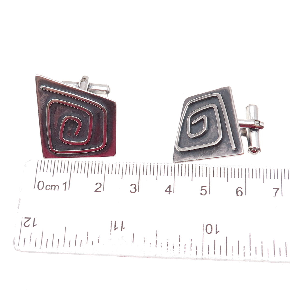 925 Sterling Silver Vintage Modernist Spiral Oxidized Cufflinks