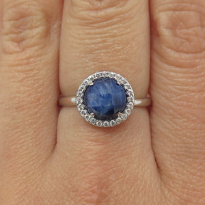 FELIX2 925 Sterling Silver Real Round-Cut Sapphire & C Z Ring Size 8