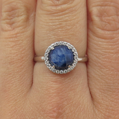 FELIX2 925 Sterling Silver Real Round-Cut Sapphire & C Z Ring Size 8