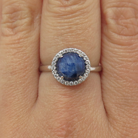 FELIX2 925 Sterling Silver Real Round-Cut Sapphire & C Z Ring Size 8