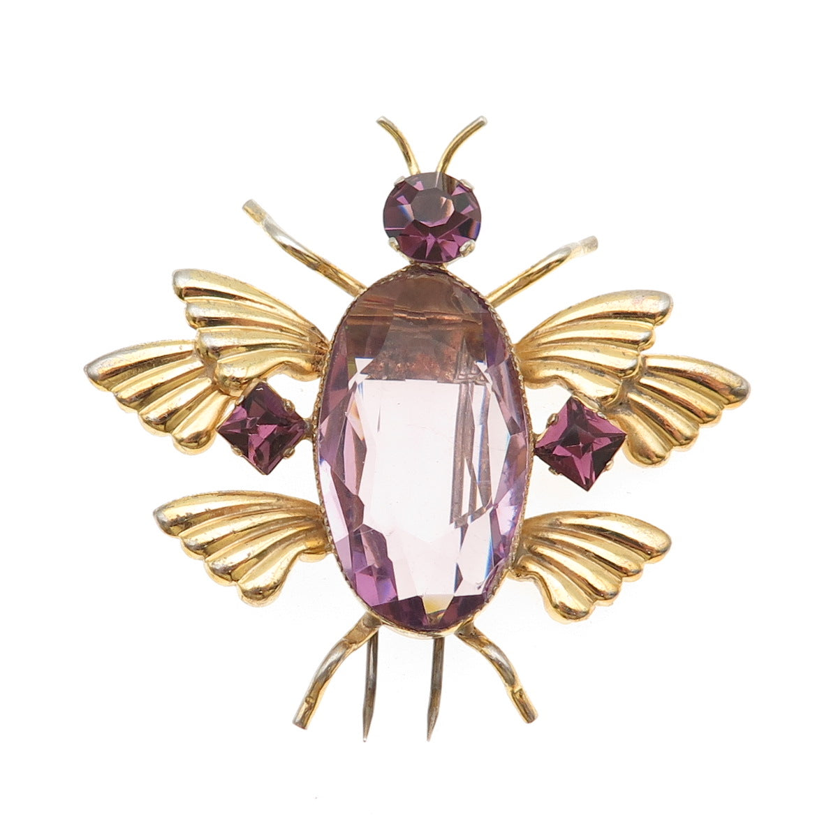 925 Sterling Silver Gold Plated Antique Art Deco Real Amethyst Scarab Fur Clip