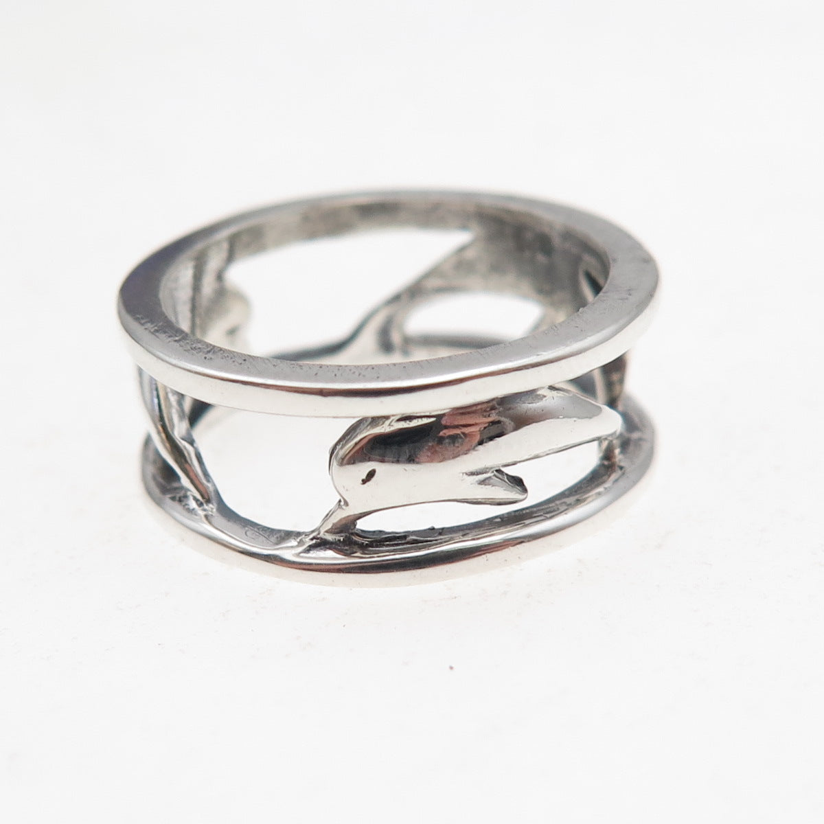 925 Sterling Silver Vintage Dolphin Oxidized Band Ring Size 6.25