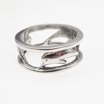 925 Sterling Silver Vintage Dolphin Oxidized Band Ring Size 6.25