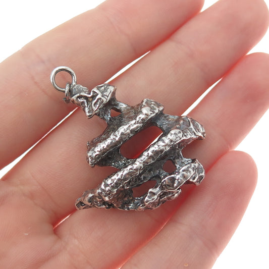 925 Sterling Silver Vintage Modernist Brutalist Oxidized Charm Pendant