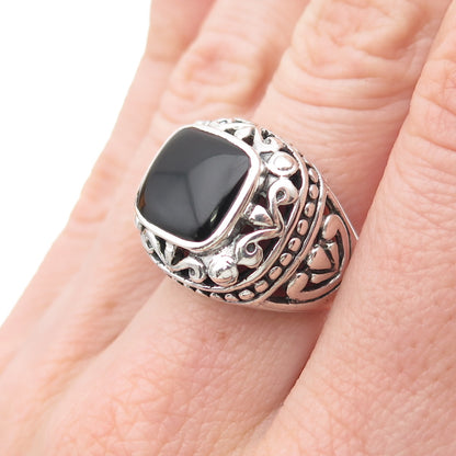 CHAPAL ZENRAY 925 Sterling Silver Vintage Real Black Onyx Oxidized Ring Size 6