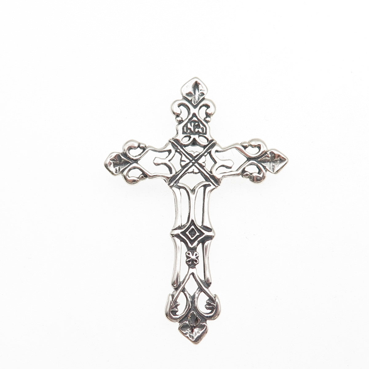 925 Sterling Silver Vintage Fleur de Lis Cross Oxidized Slide Pendant