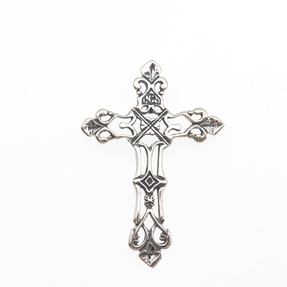 925 Sterling Silver Vintage Fleur de Lis Cross Oxidized Slide Pendant