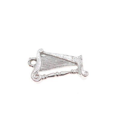 925 Sterling Silver Vintage Harp Music Instrument Minimalist Charm Pendant