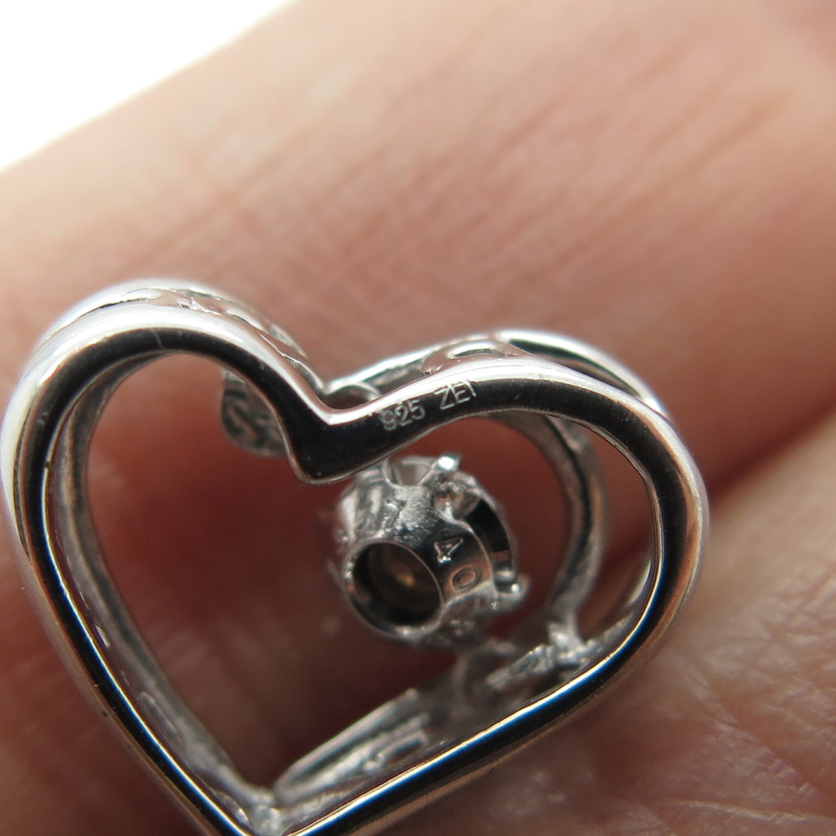 ZEI 925 Sterling Silver Real Round-Cut Diamond Heart Minimalist Slide Pendant