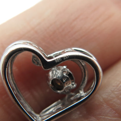 ZEI 925 Sterling Silver Real Round-Cut Diamond Heart Minimalist Slide Pendant