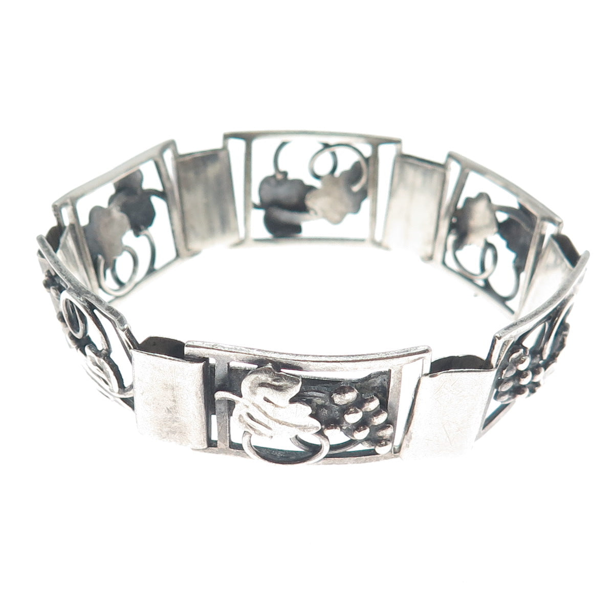 FIR. MUNKSGAARD 925 Sterling Vintage Denmark Grape Panel Link Bracelet 7.5" #244