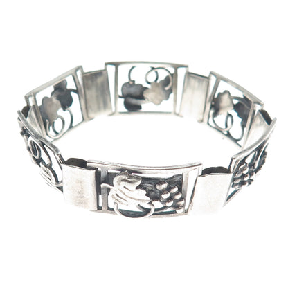 FIR. MUNKSGAARD 925 Sterling Vintage Denmark Grape Panel Link Bracelet 7.5" #244