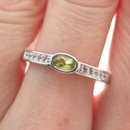 DSMK 925 Sterling Silver Real Oval-Cut Peridot & White Topaz Ring Size 9.25