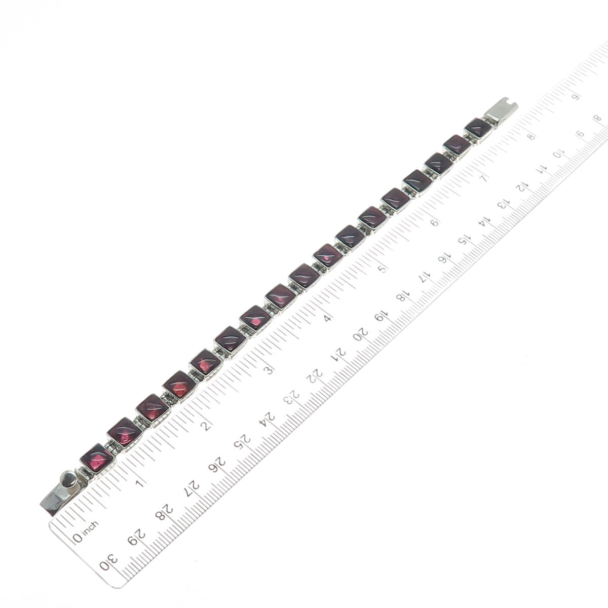 925 Sterling Silver Vintage Real Tourmaline Square Link Bracelet 7.5"