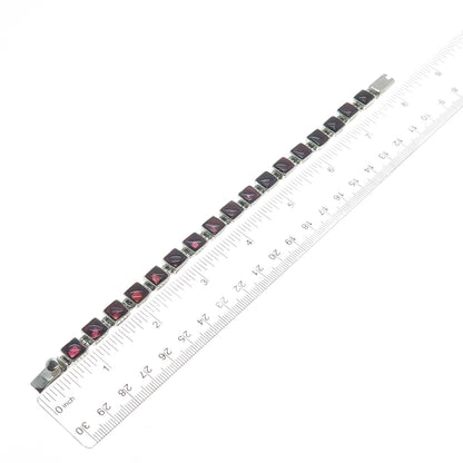 925 Sterling Silver Vintage Real Tourmaline Square Link Bracelet 7.5"