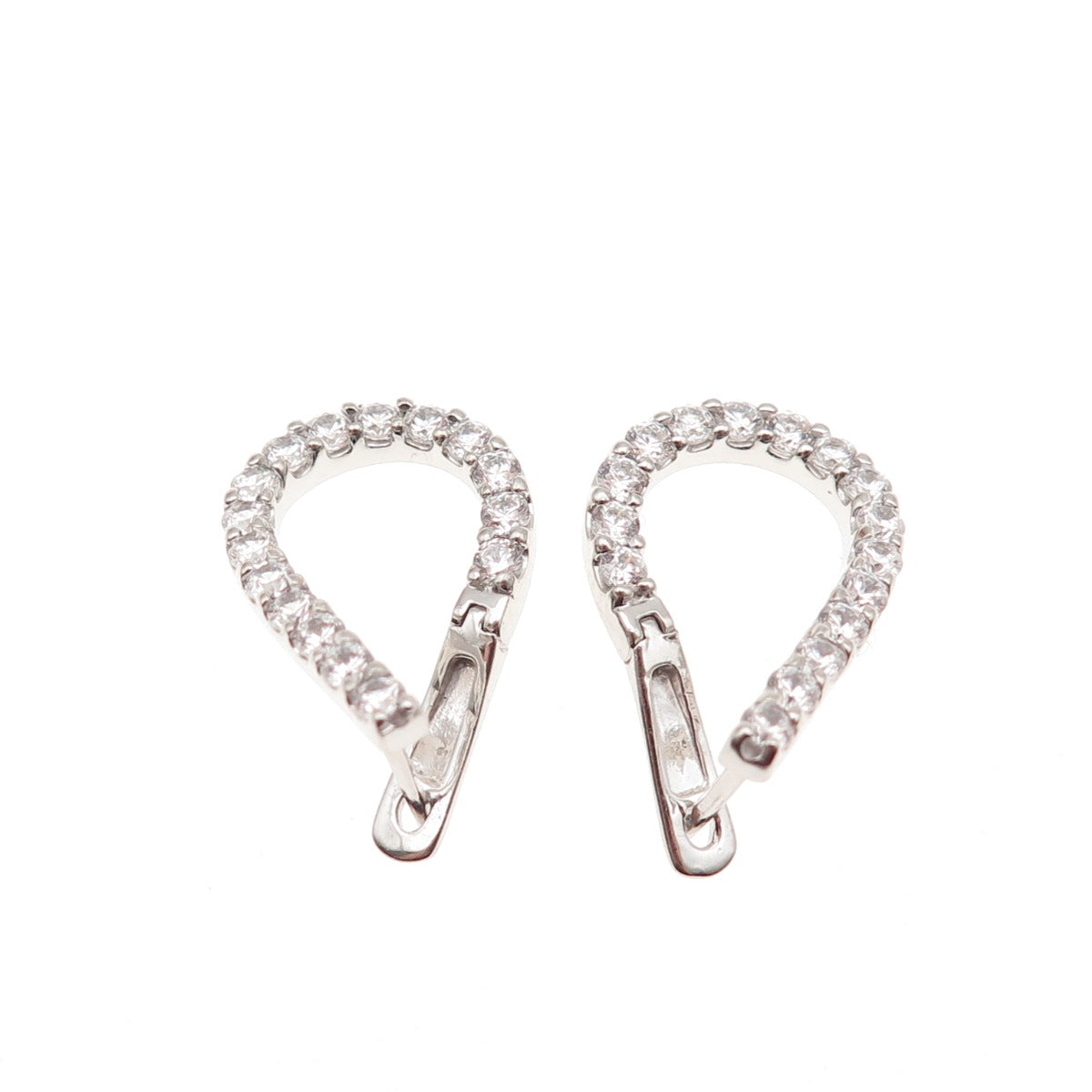 925 Sterling Silver Round-Cut C Z Twisted Teardrop Earrings