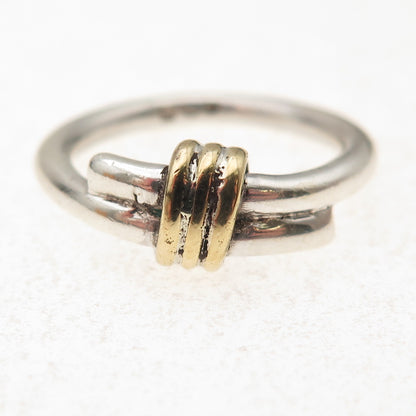 925 Sterling Silver 2-Tone Vintage Modernist Hug Ring Size 4.25